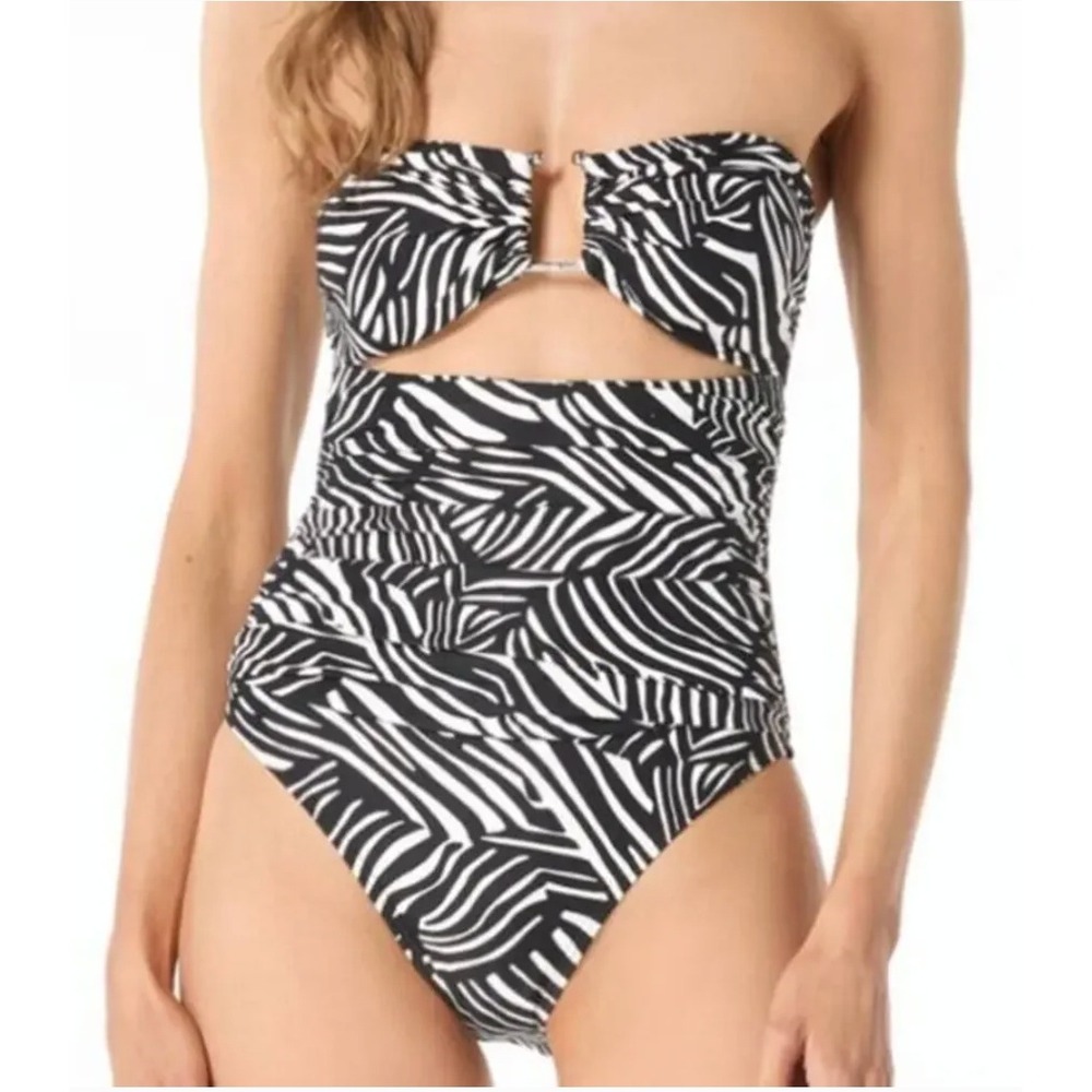 Michael‎ Kors One Piece Swimsuit 14 Black Zebra Cutout Monokini